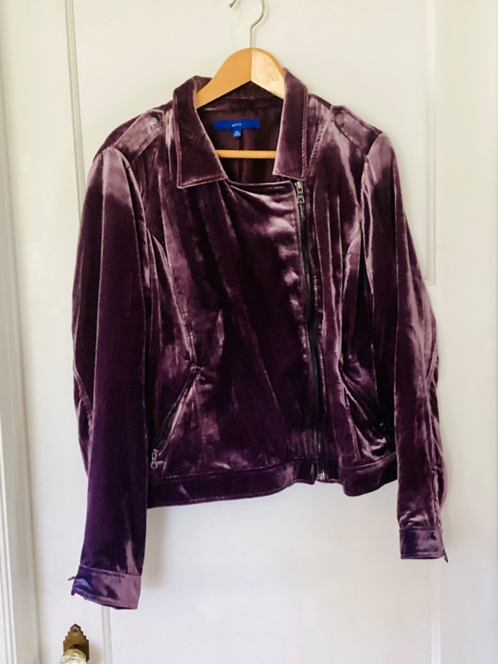 Apt. 9 moto jacket Purple Velvet Size XL Asymmetrical Zipper Party Going Out - Picture 11 of 12